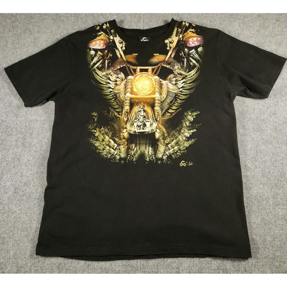 Cavallo T-Shirt Mens L Black Winged Motorcycle Graphic Double Sided Tee